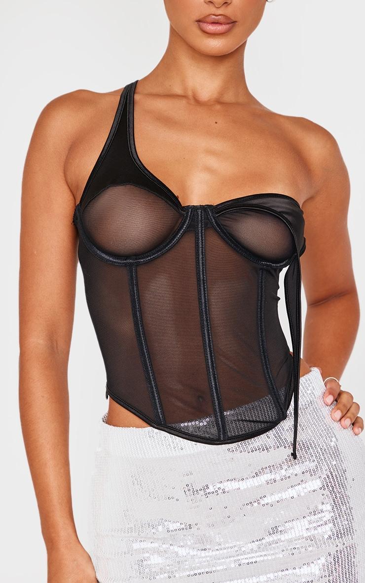 Petite Black Satin Detail Corset Top Product Image