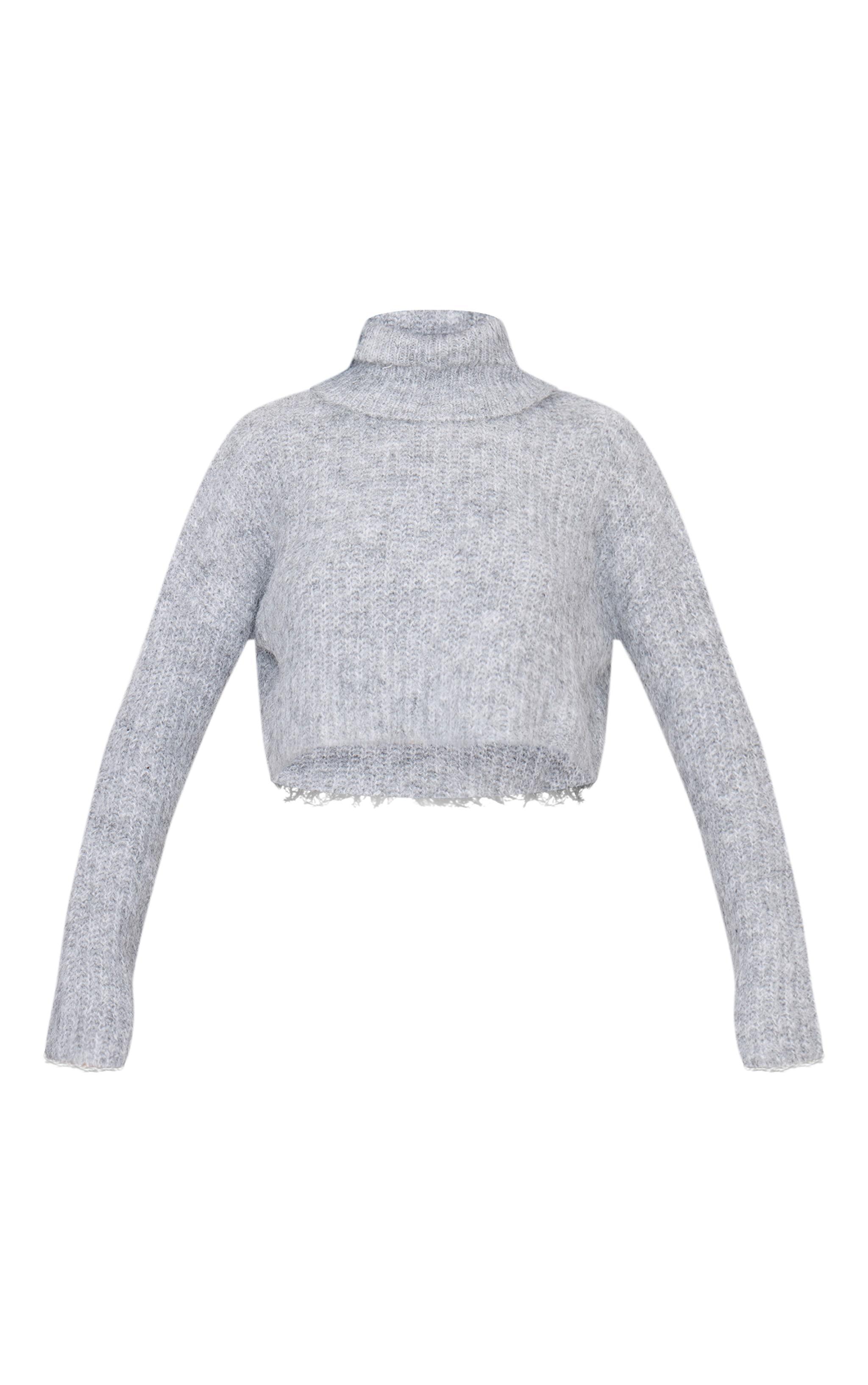 Grey Eyelash Knit High Neck Sweater Product Image