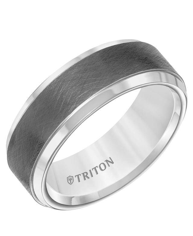 Triton Mens Crystalline Finish Tungsten Comfort Fit Wedding Band in White & Gray Tungsten Carbide Product Image