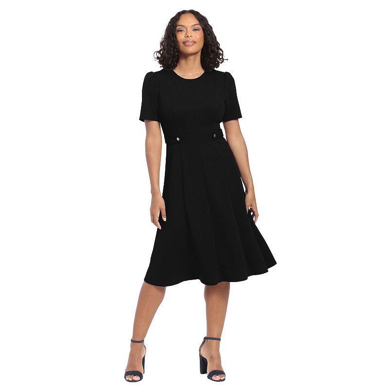 London Times Womens Puff-Sleeve Tab-Detail Fit & Flare Dress Product Image