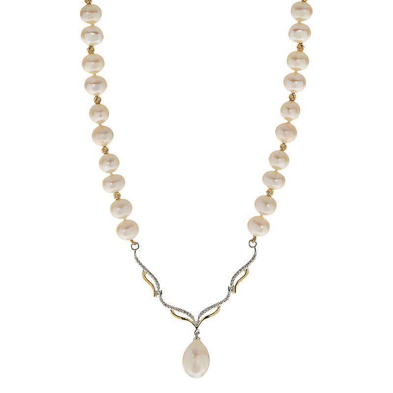 PearLustre by Imperial 14k Gold Over Silver Freshwater Cultured Pearl & White Topaz Necklace, Womens Product Image