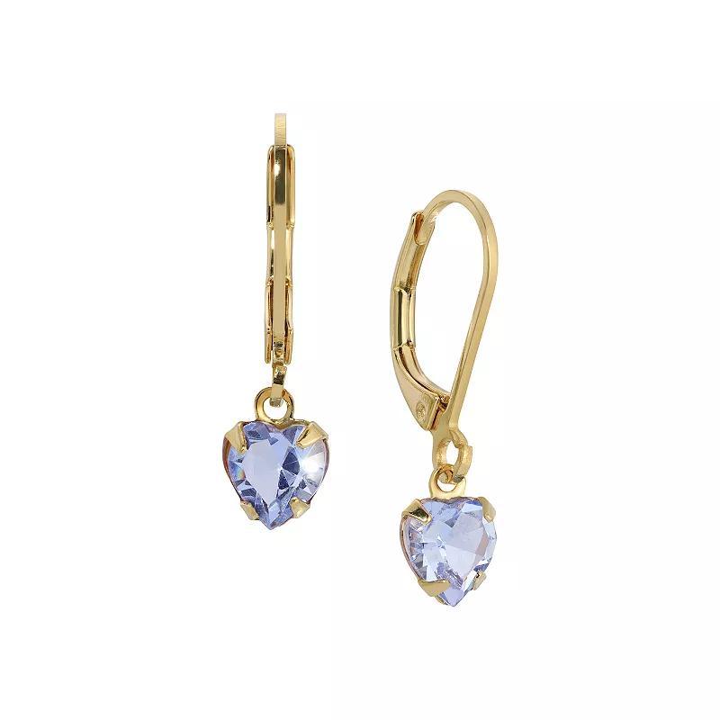 1928 Gold Tone Crystal Heart Drop Earrings, Womens, Blue Product Image