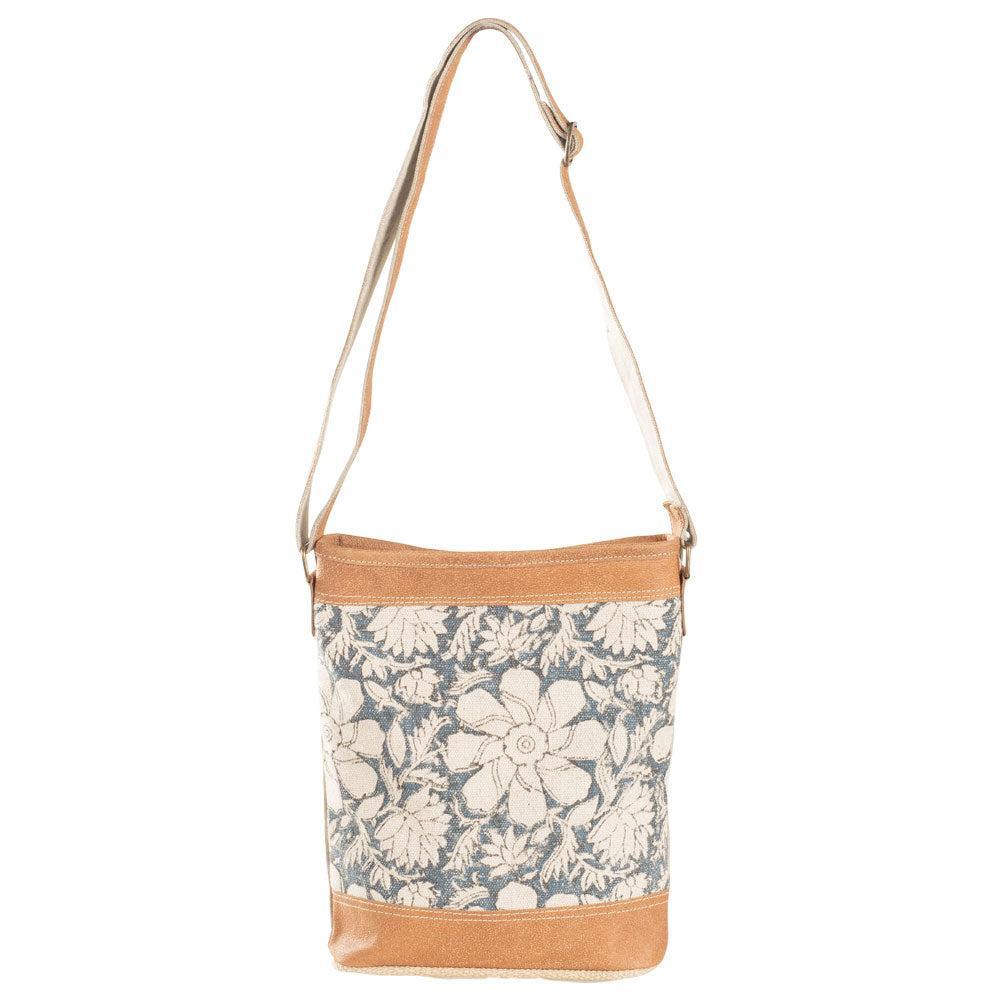 Blue Canvas w/ Flowers Crossbody Handbag Product Image