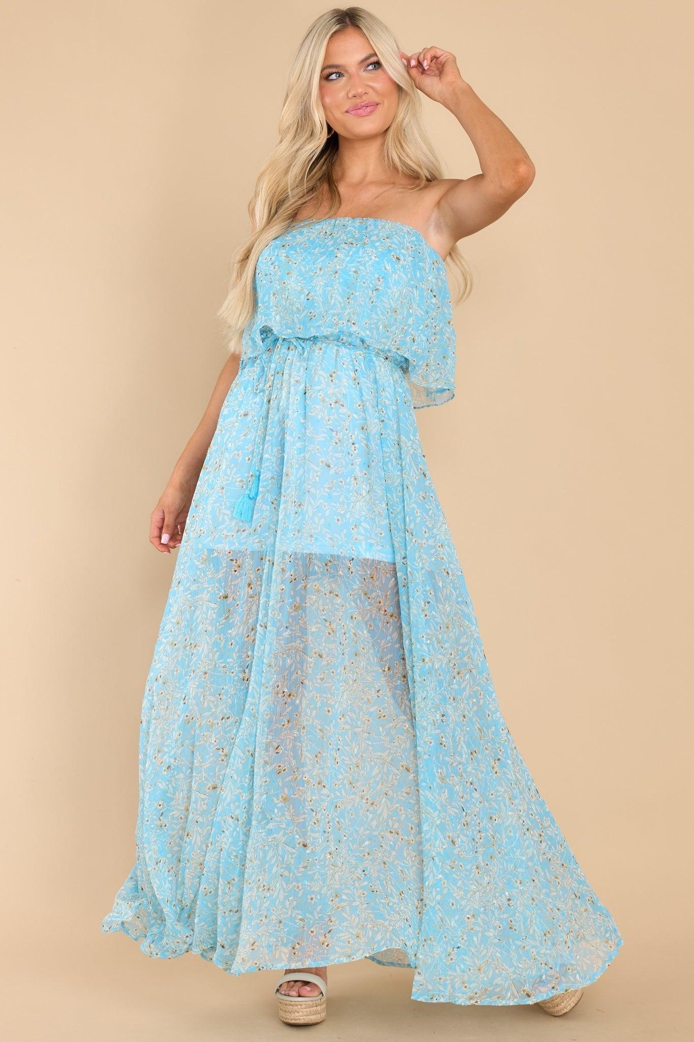 Ready To Love Light Blue Strapless Maxi Dress Product Image