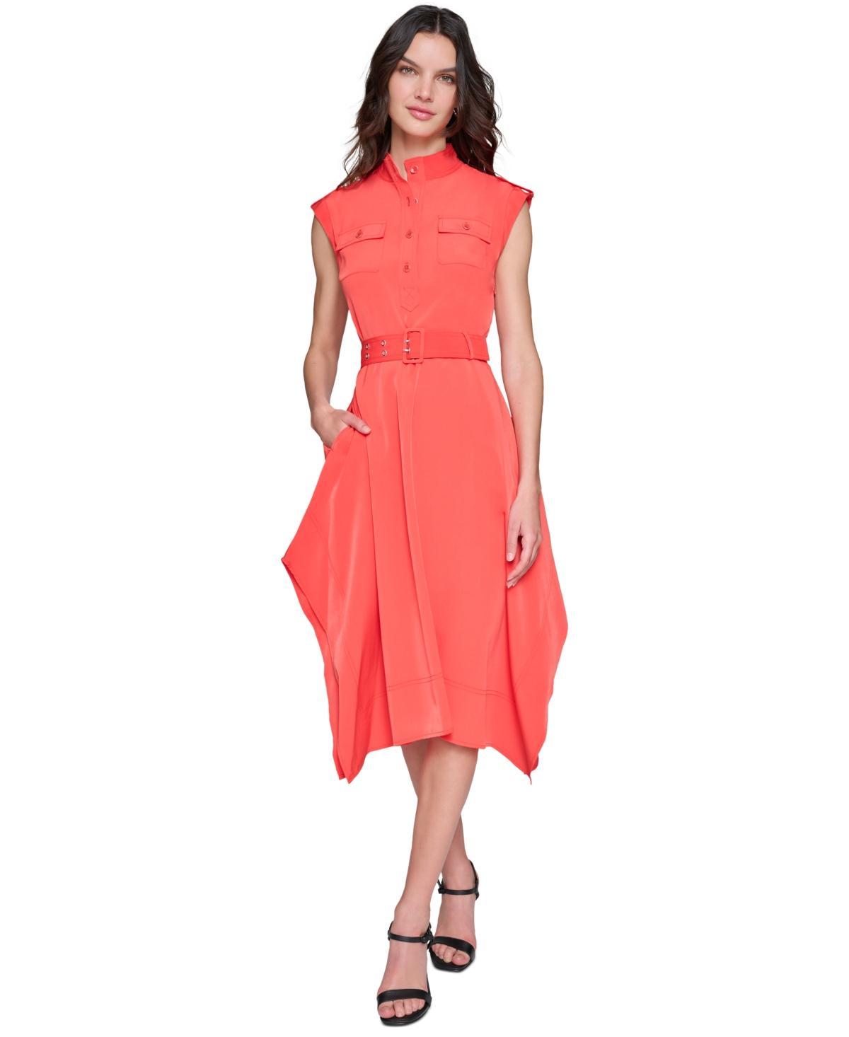 Women's Belted Handkerchief-Hem Midi Dress Product Image