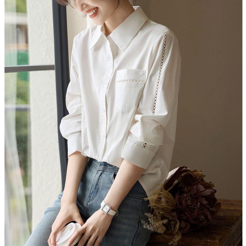 Long-Sleeve Pocketed Plain Shirt Product Image