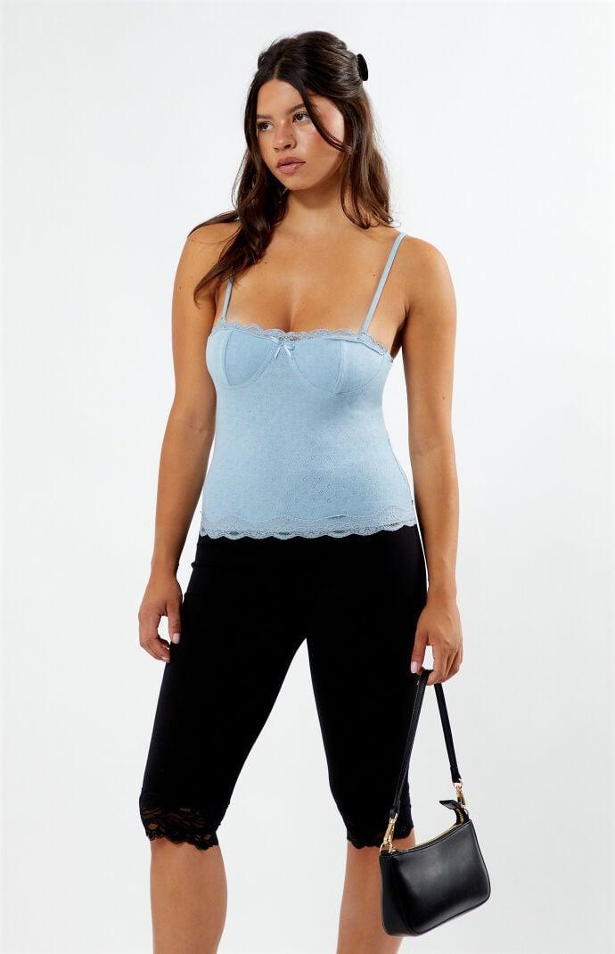 Womens Pointelle Lace Trim Tank Top Product Image