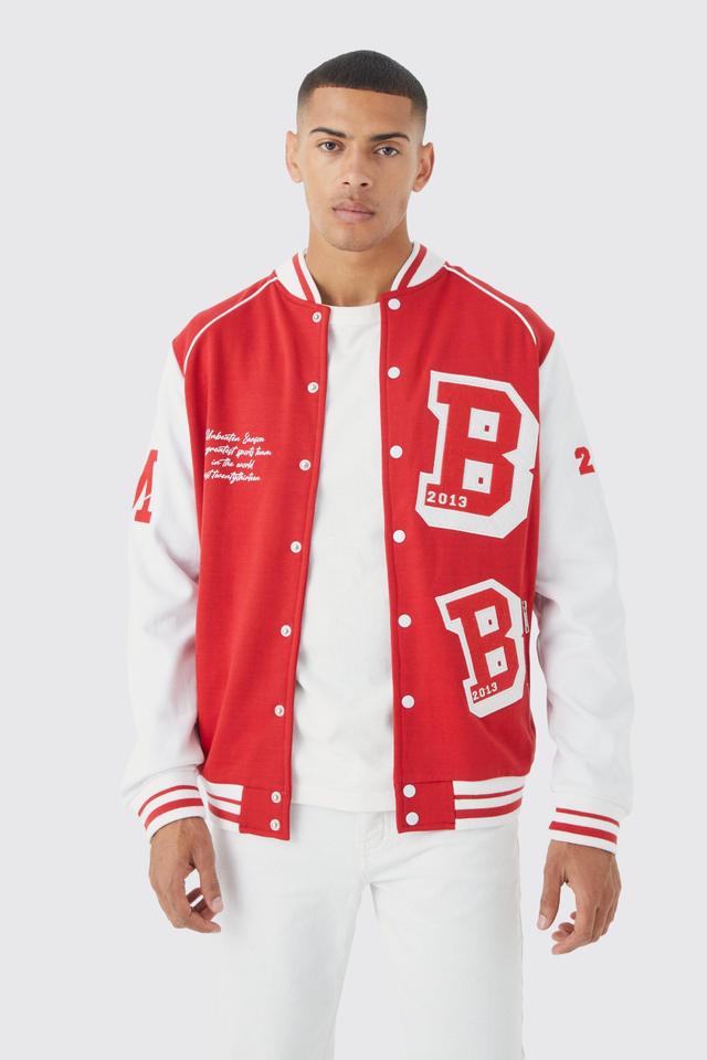 Jersey Varsity Bomber Jacket | boohooMAN USA Product Image