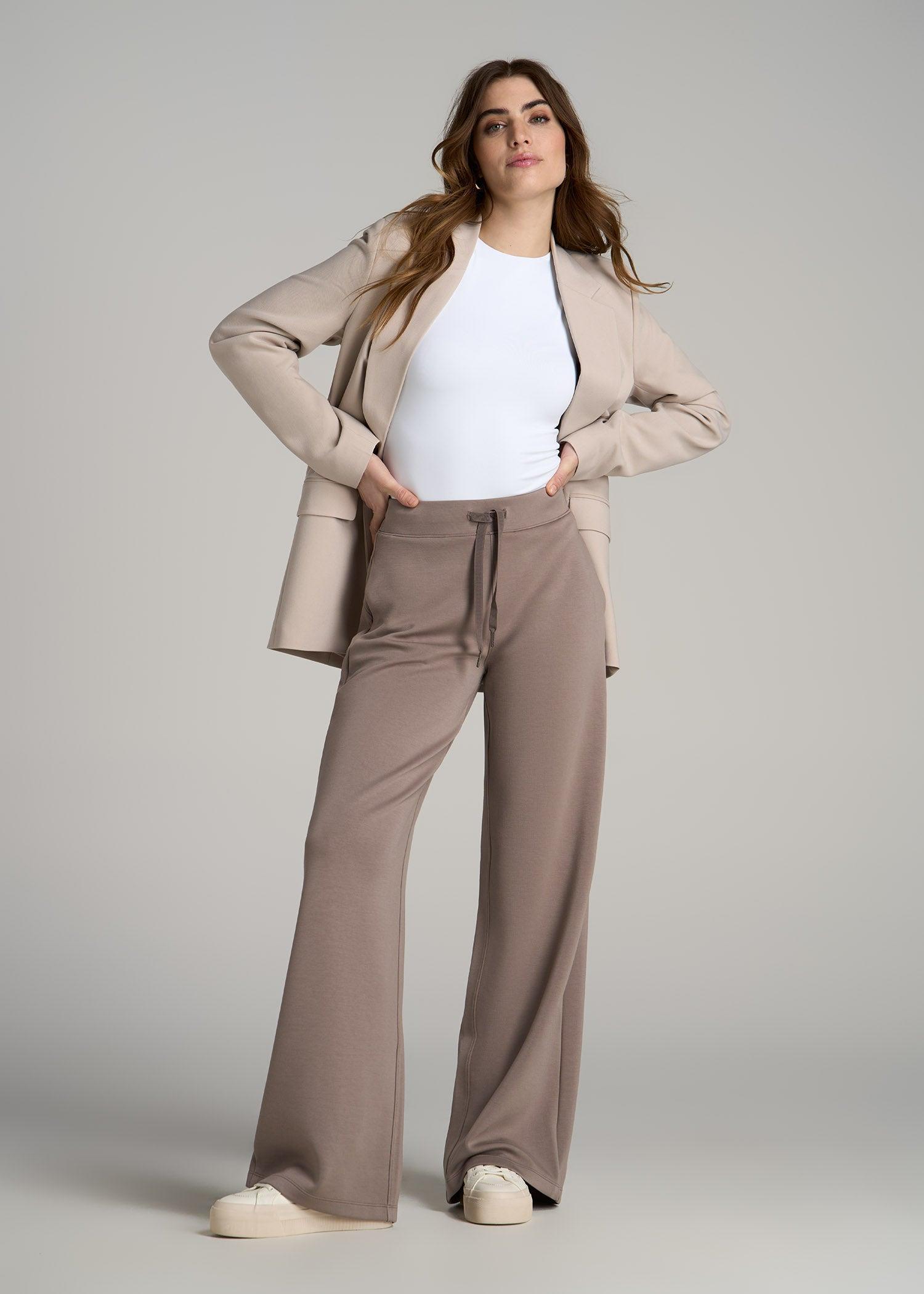 Pull-On Tie Waist Wide Leg Pants for Tall Women in Portobello Product Image