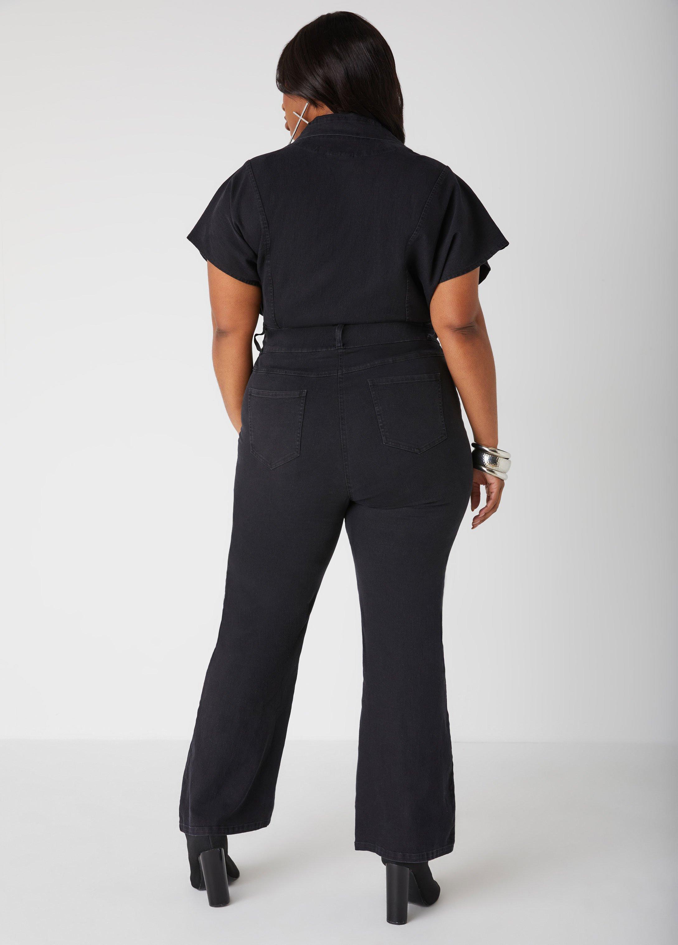 Plus Size Straight Leg Denim Jumpsuit Ashley Stewart Product Image