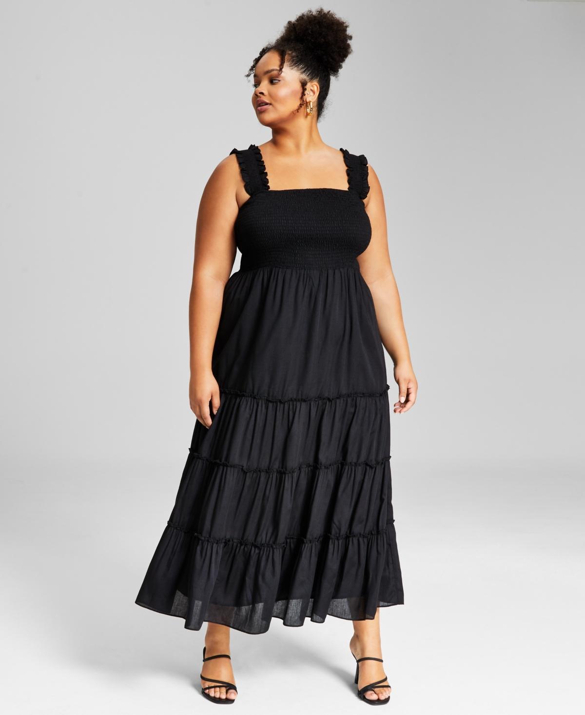 And Now This Trendy Plus Size Smocked Ruffle Maxi Dress Product Image