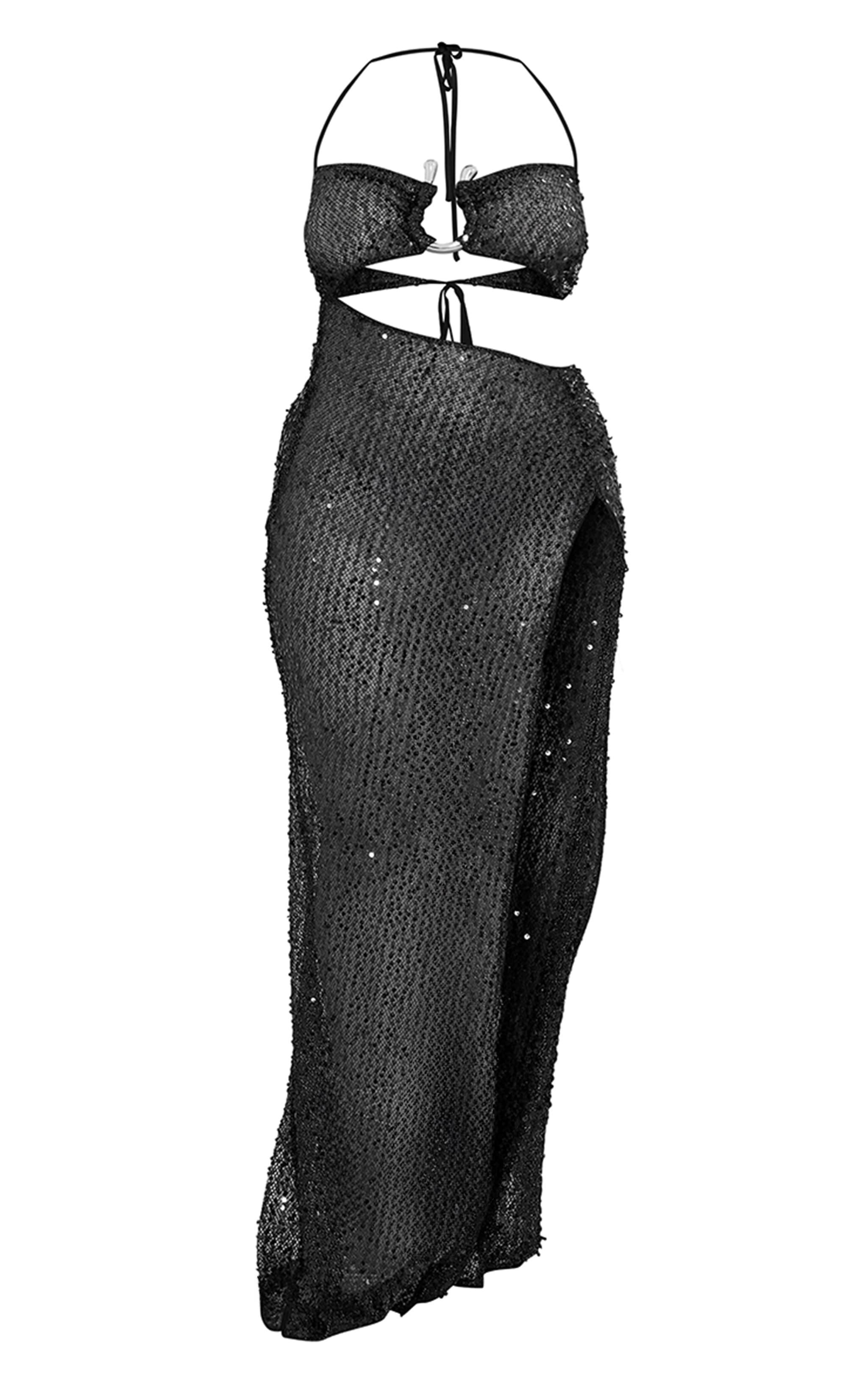 Plus Black Sequin Trim Detail Maxi Dress Product Image