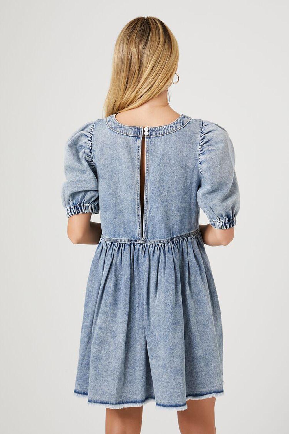 Denim Puff-Sleeve Mini Dress | Forever 21 Product Image