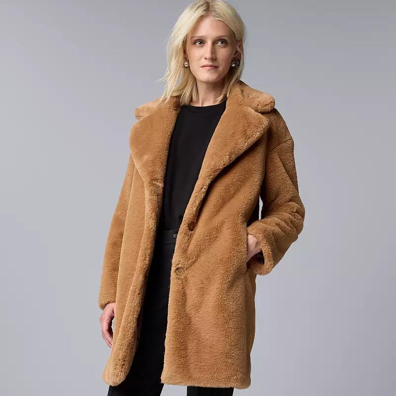 Womens Simply Vera Vera Wang Long Faux Fur Coat Product Image