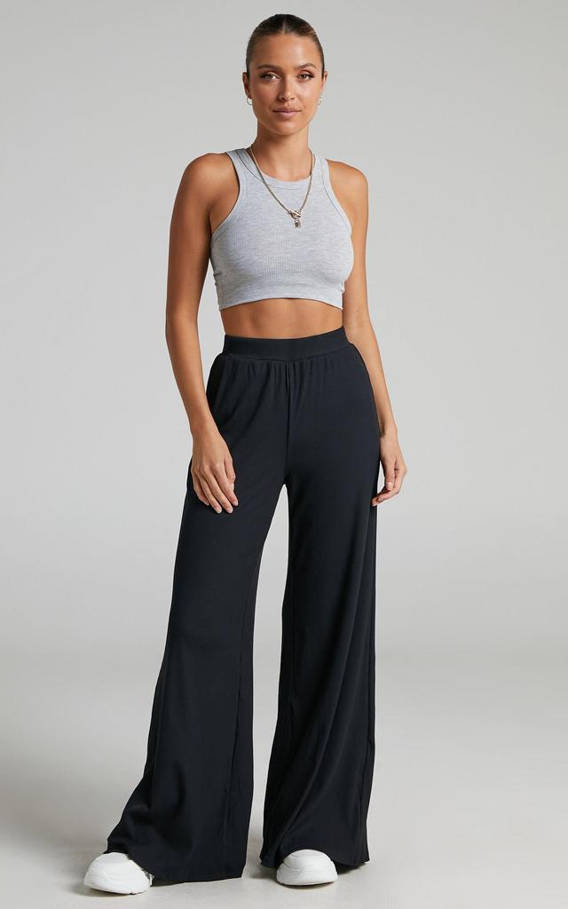 Amalthea Pants - High Waisted Jersey Rib Wide Leg Pants in Black Product Image