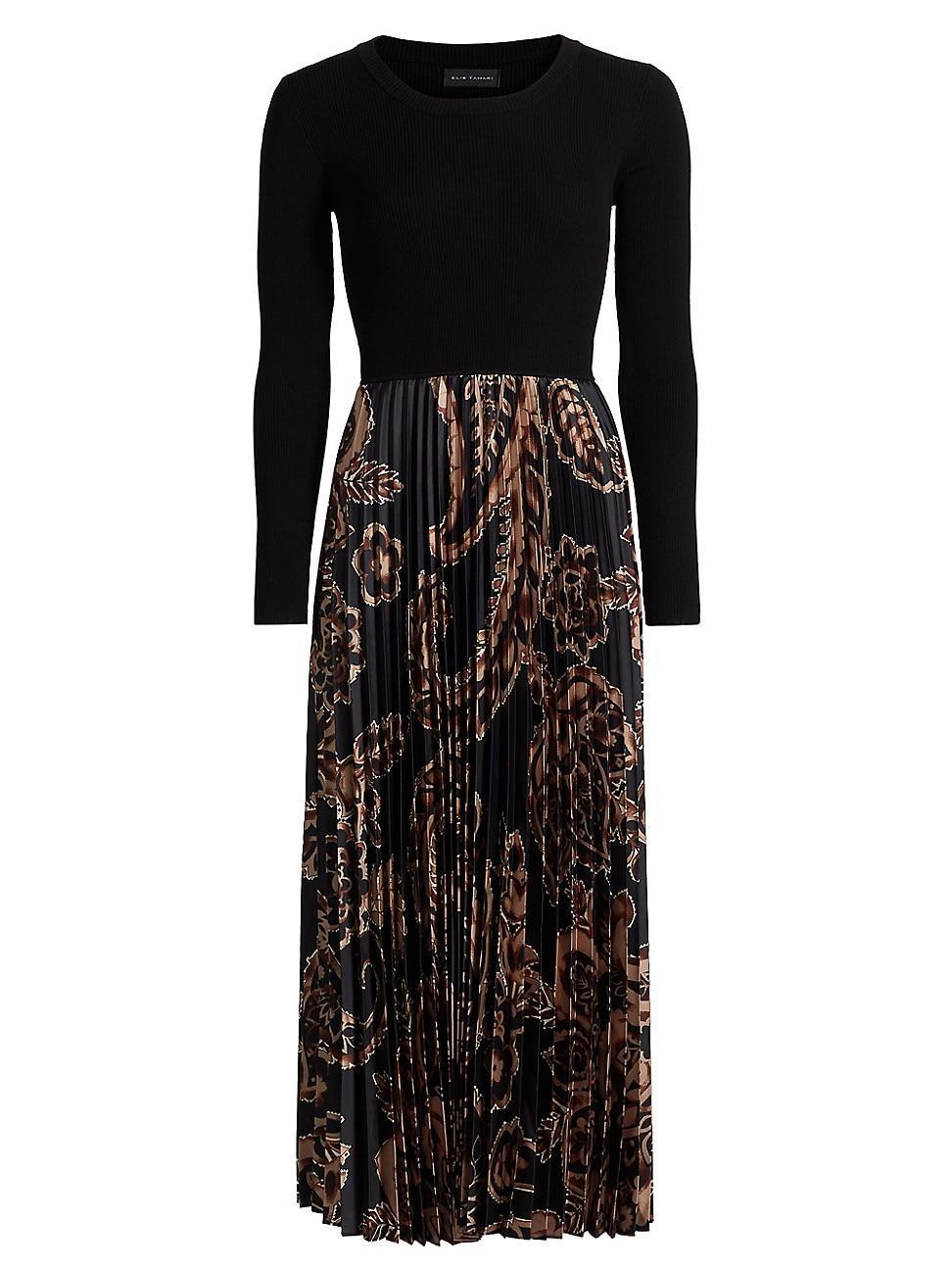 Womens Mave Paisley Mixed-Media Fit & Flare Midi-Dress Product Image