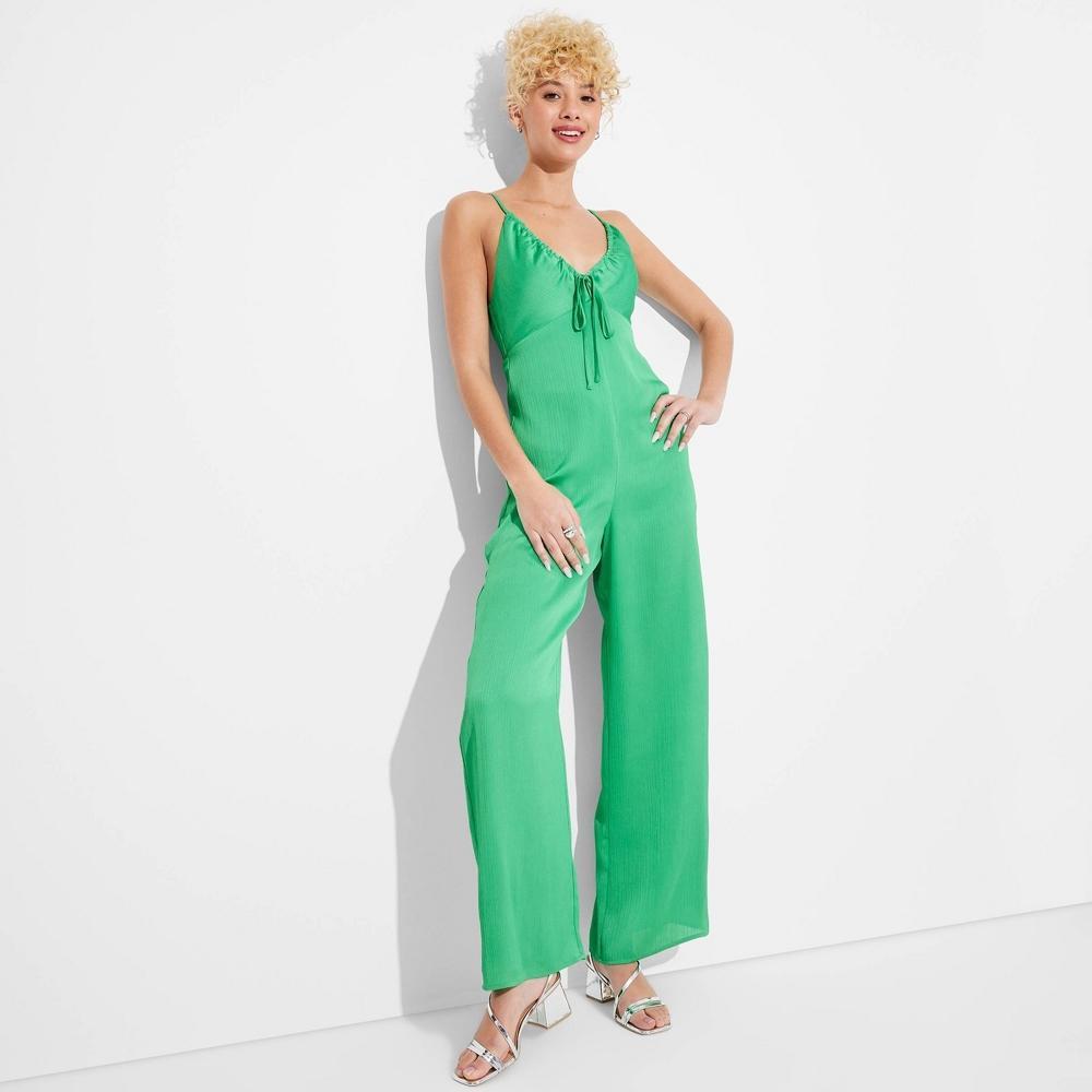 Womens Satin Wide Leg Jumpsuit - Wild Fable Jade M Product Image