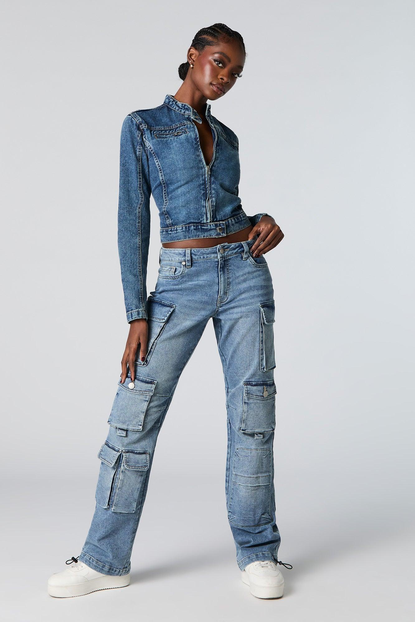 Multi Pocket Toggle Hem Straight Leg Cargo Jean Female Product Image