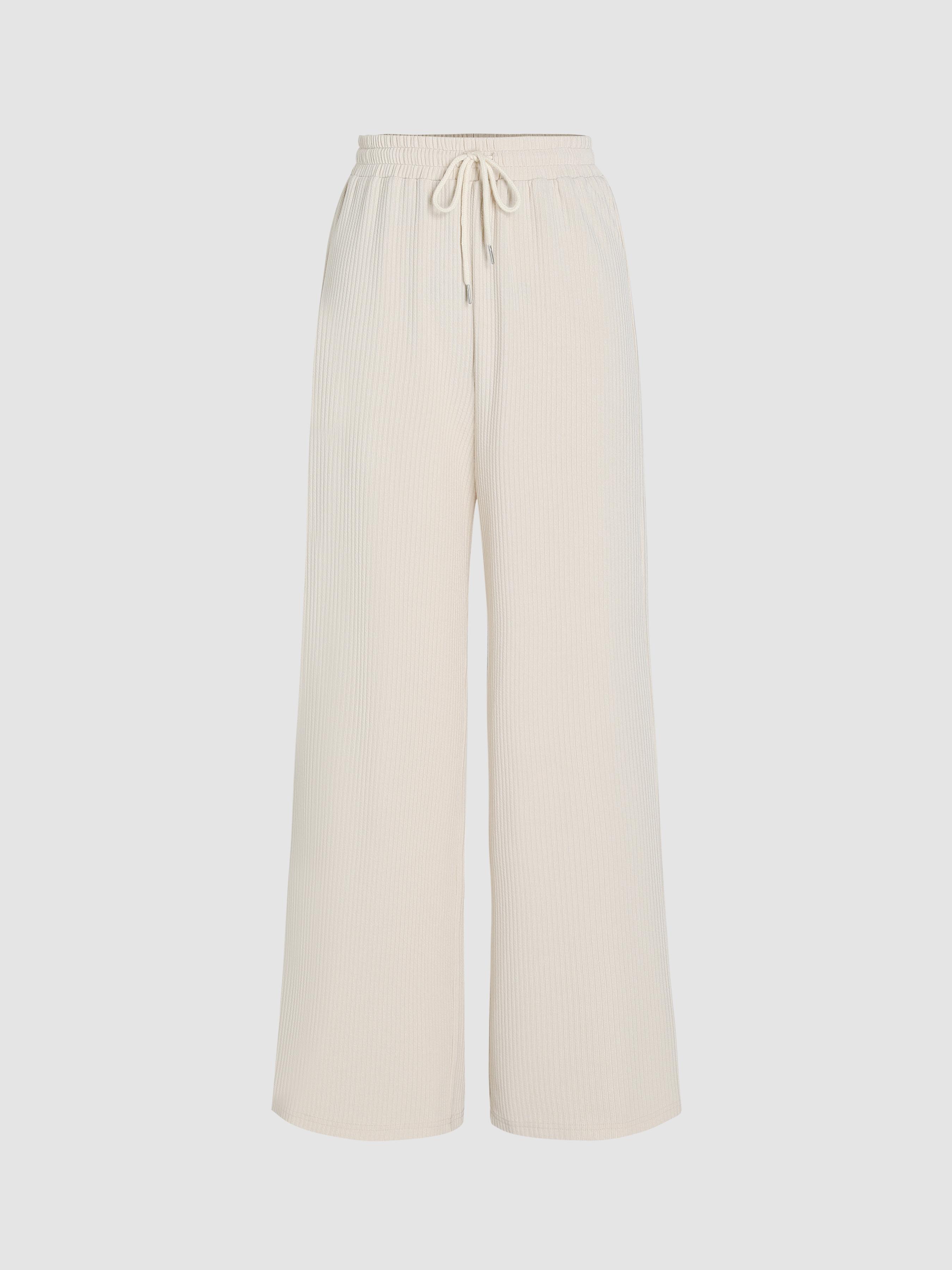 Solid Rib Drawstring Wide Leg Pants product image