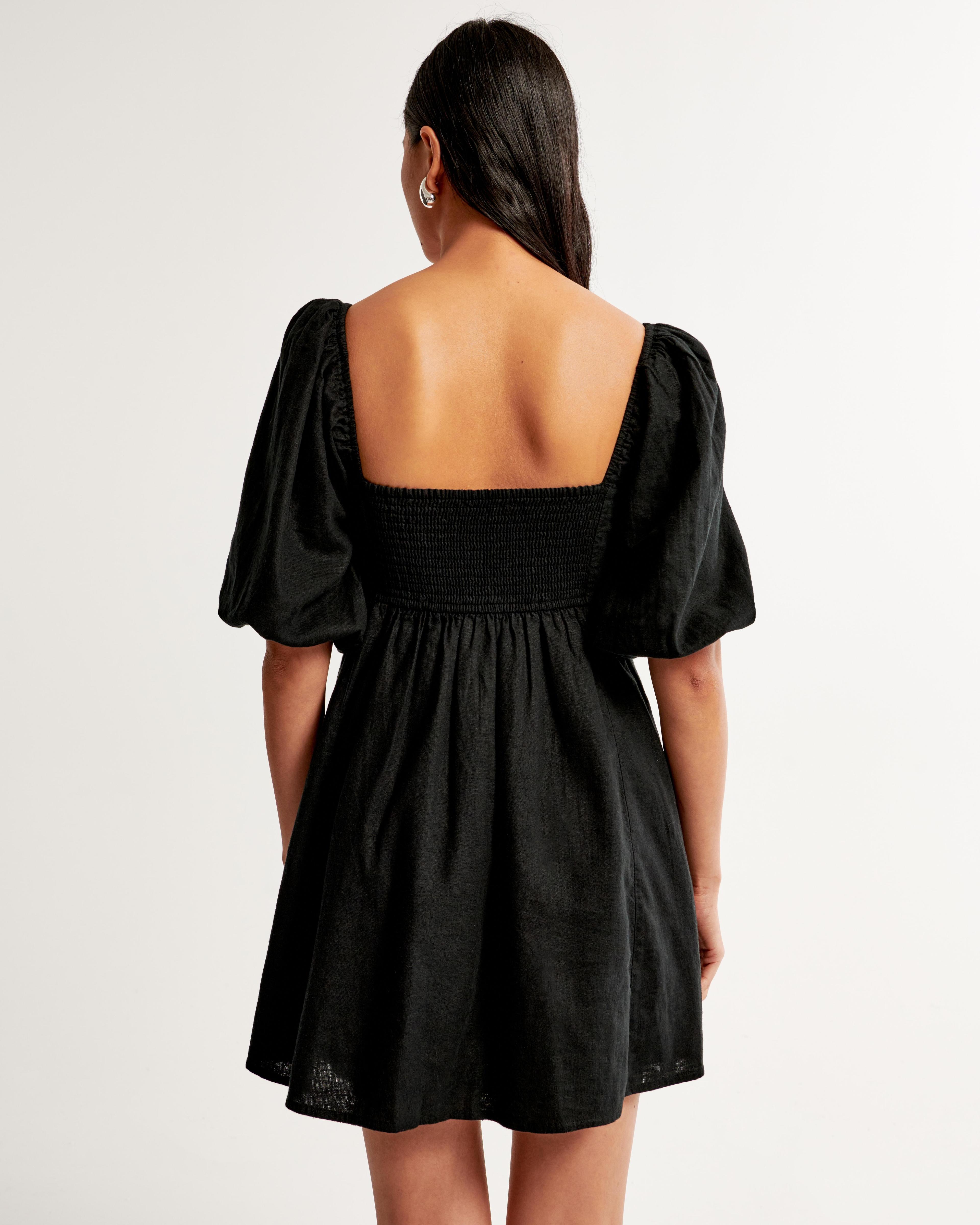 The A&F Emerson Linen-Blend Puff Sleeve Mini Dress Product Image