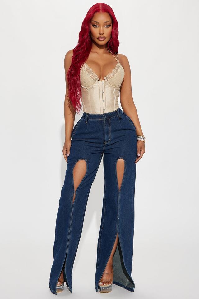 Hooked Non Stretch Slit Hem Straight Leg Jeans - Dark Wash Product Image