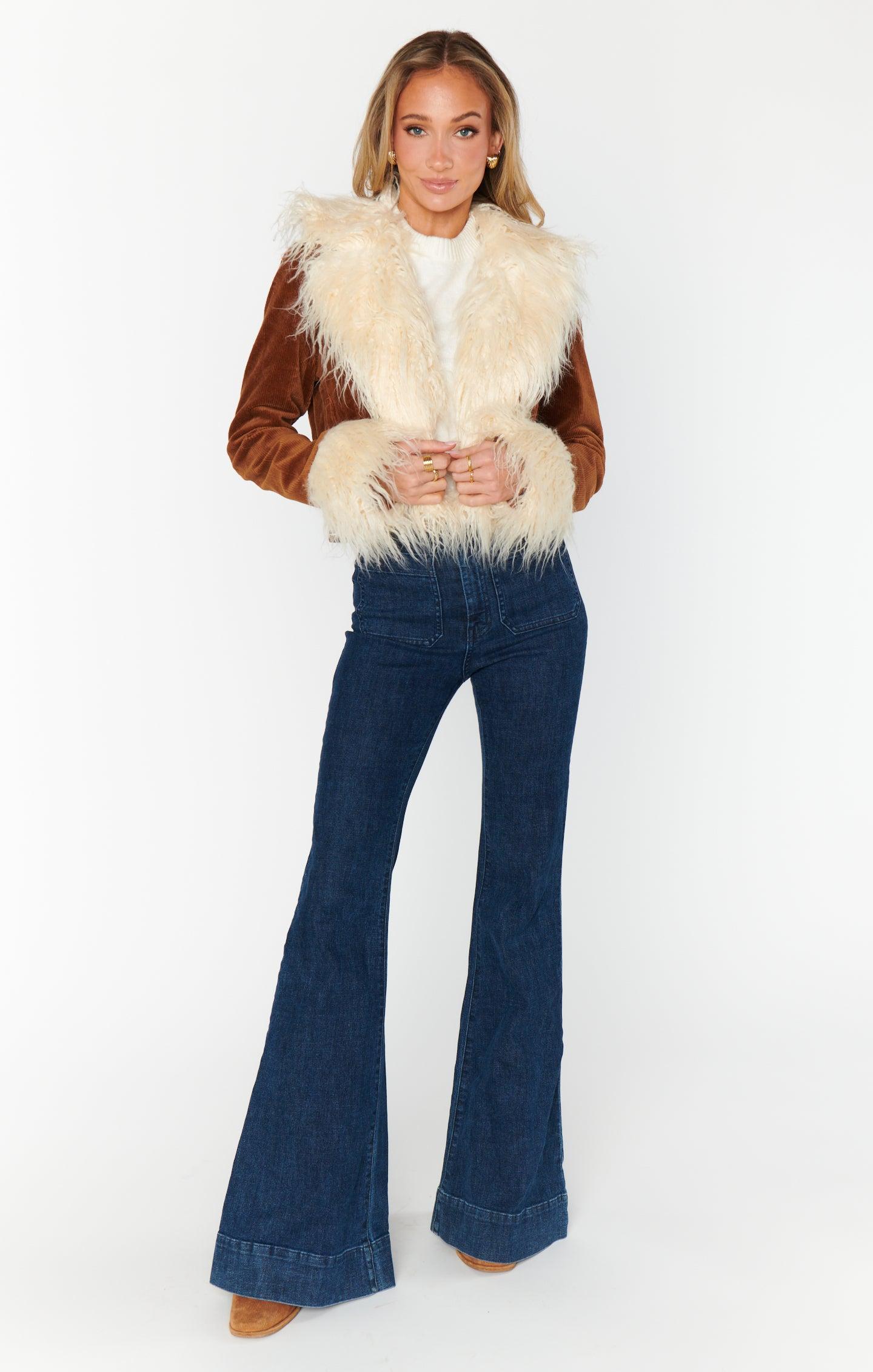 Penny Lane Cropped Coat ~ Saddle Brown Cord w/Faux Fur Product Image