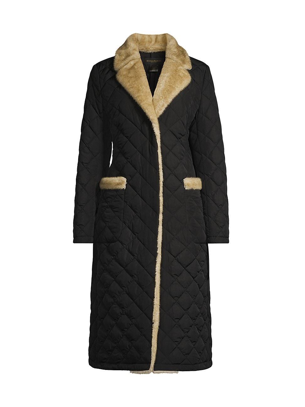 Womens Quilted Faux-Fur-Trimmed Long Coat Product Image