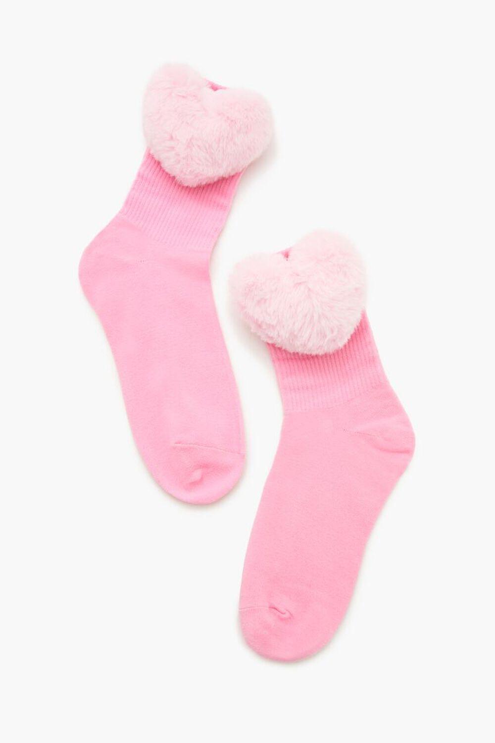 Plush Heart Ribbed Crew Socks | Forever 21 Product Image