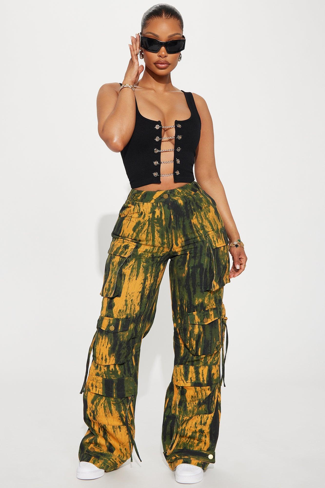 In Her Mind Cargo Pant - Yellow/combo Product Image