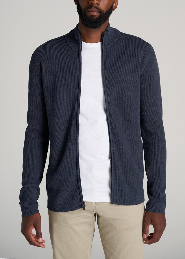 Full-Zip Tall Men's Sweater in Navy Mix Product Image