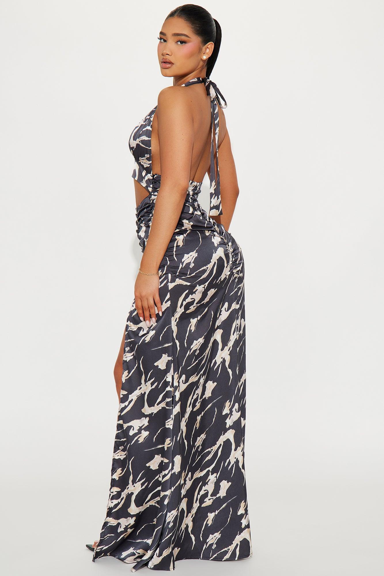 Looking For You Satin Maxi Dress - Black/combo product image