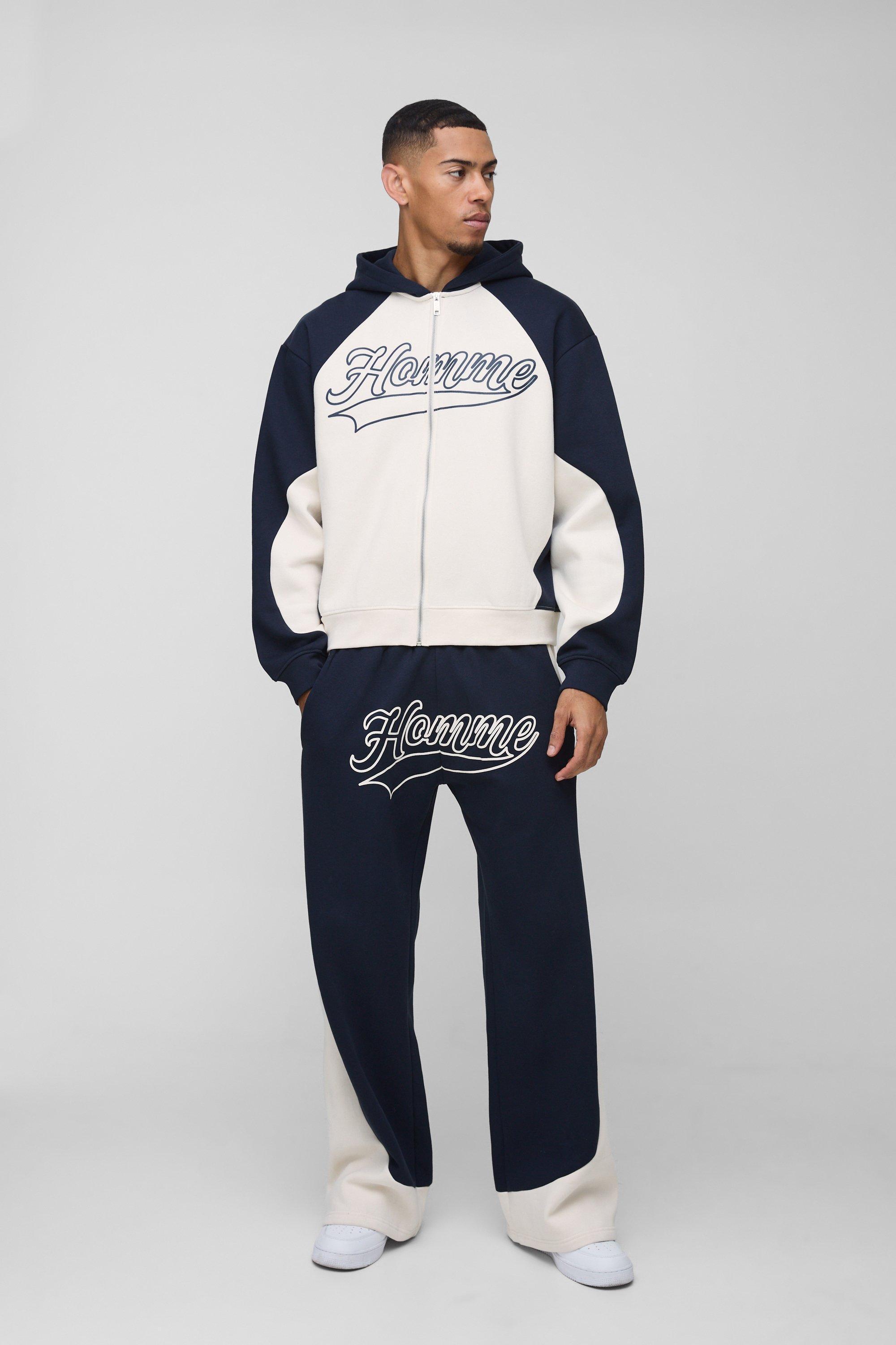 Oversized Boxy Colour Block Homme Printed Zip Through Tracksuit | boohooMAN USA product image