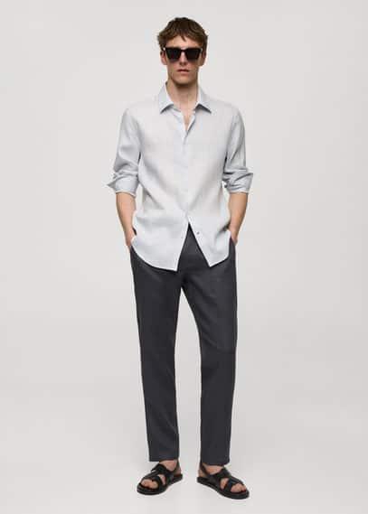 MANGO MAN - 100% linen regular-fit shirt sky blueMen Product Image