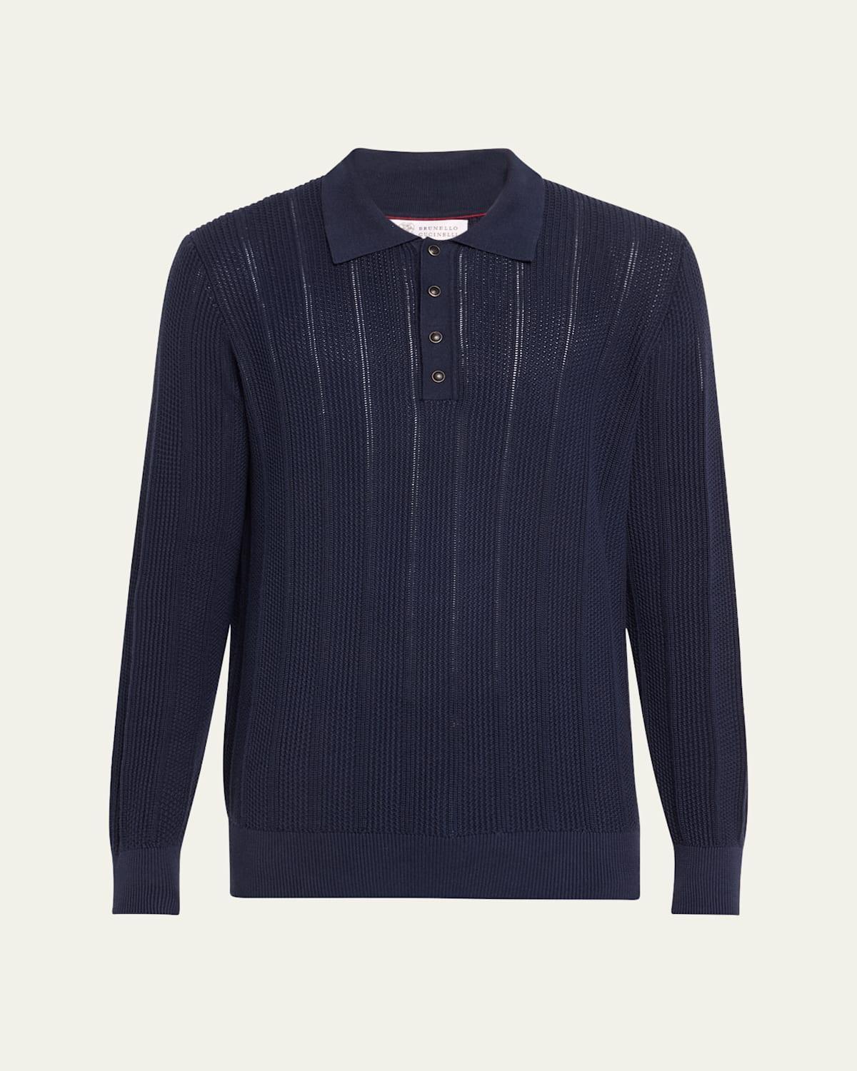 Mens Cotton Ribbed Polo Sweater Product Image