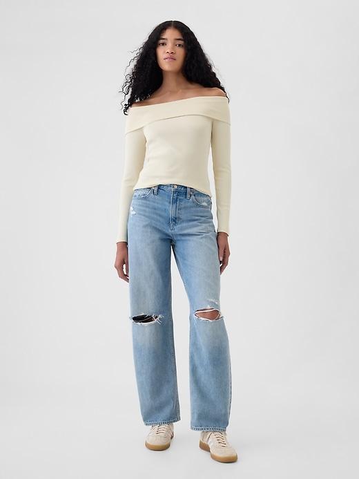 Modern Rib Off-Shoulder Cropped Top Product Image