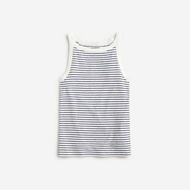 High-neck tank top in striped stretch linen blend Product Image