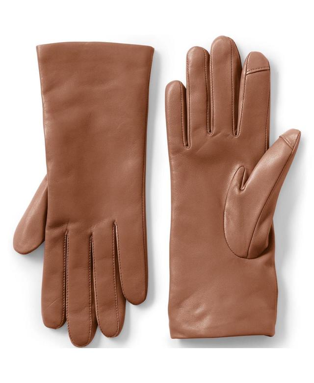 Womens Lands End Touch Screen Compatible Leather Gloves with Cashmere Lining Dark Brown Product Image