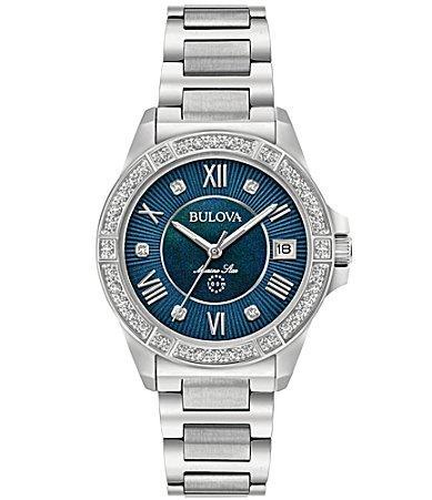 Bulova Womens Diamond Accent Marine Star Stainless Steel Bracelet Watch 32mm 96R215 Product Image