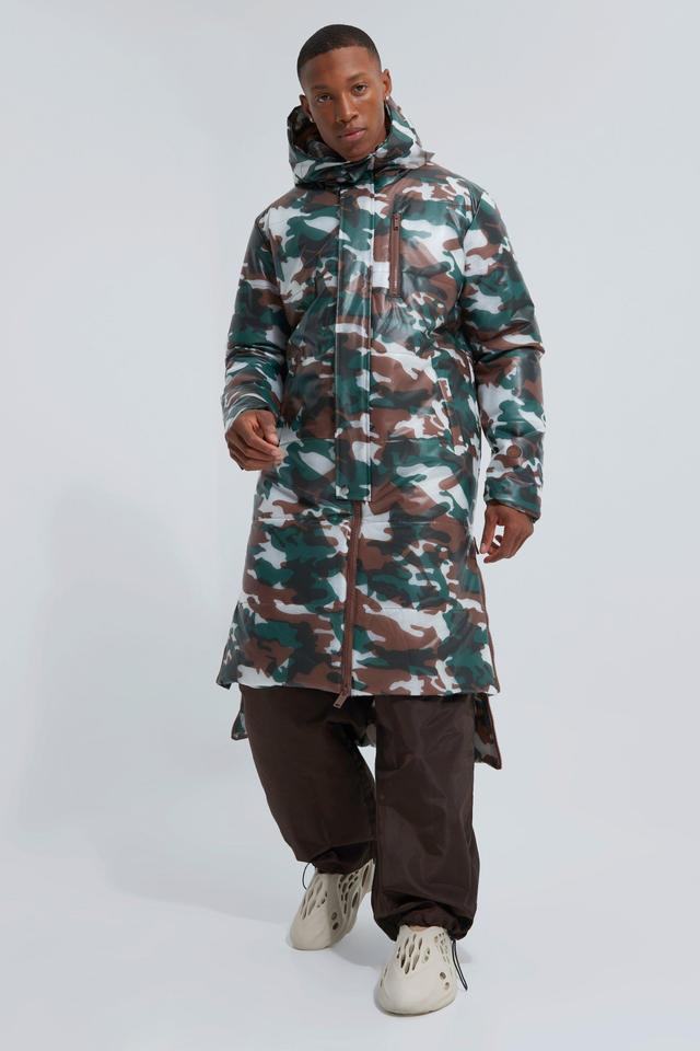 Camo Transparent Longline Puffer | boohooMAN USA Product Image