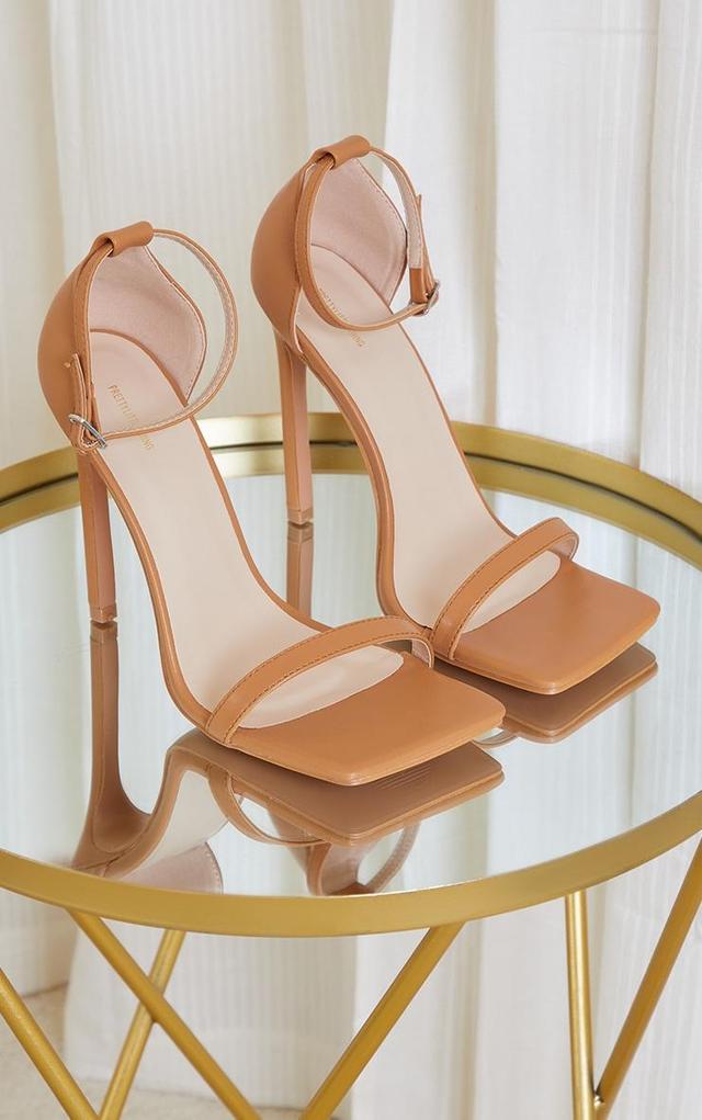 Tan Clover Barely There Strappy Squared Toe Heeled Sandals Product Image