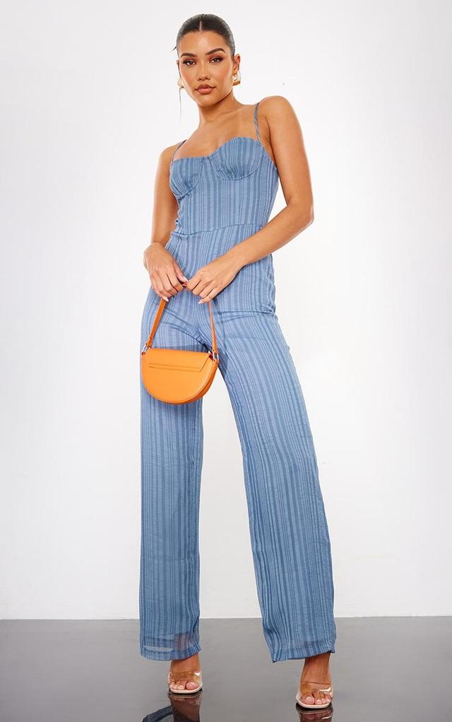 Blue Striped Underwired Wide Leg Jumpsuit Product Image