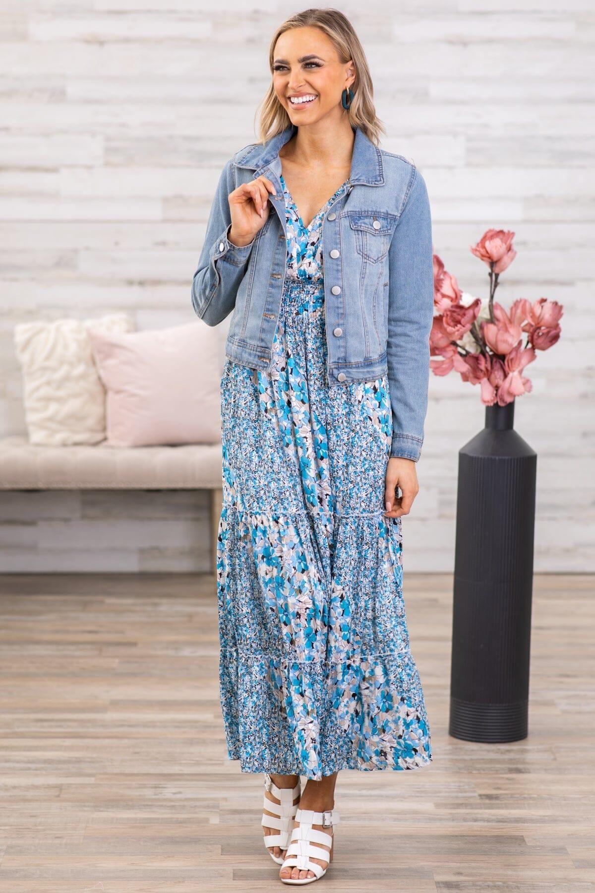 Sky Blue Multicolor Floral Print Maxi Dress Product Image