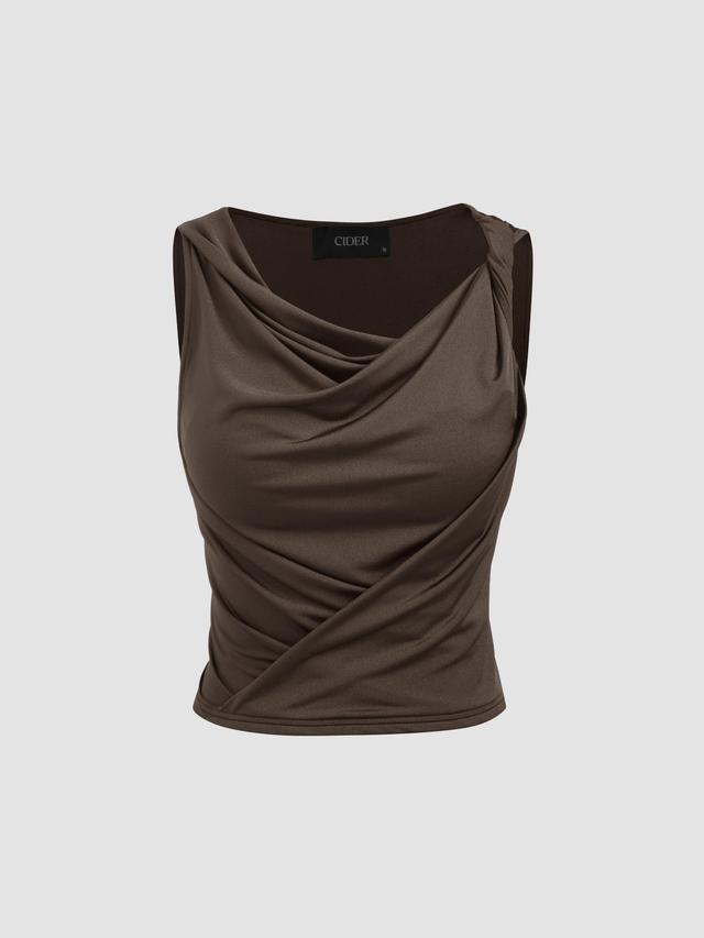 Solid Cowl Neck Knotted Crop Tank Top Product Image