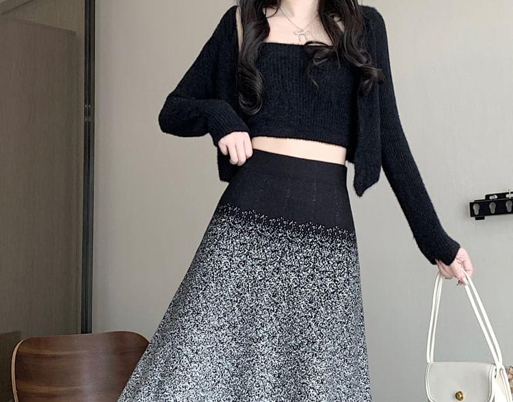 Elastic Waist Gradient Midi A-Line Knit Skirt Product Image