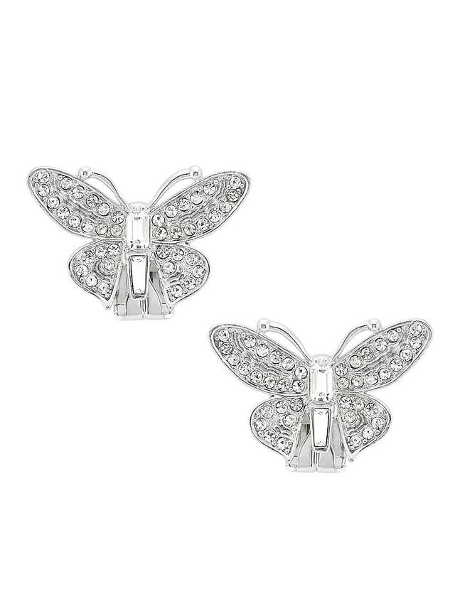 Womens Rhodium-Plated & Glass Crystal Butterfly Clip-On Earrings Product Image