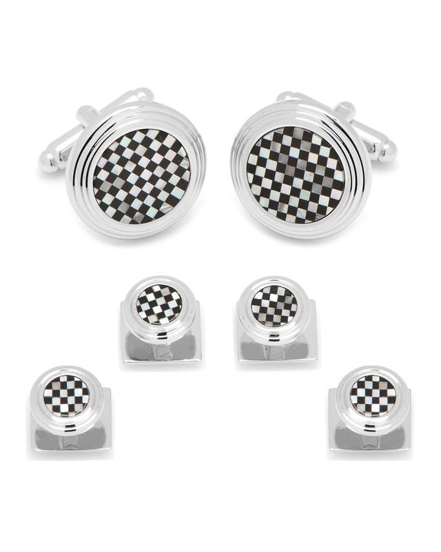 Checkered Onyx Mother-of-Pearl Cuff Links Studs Set Product Image