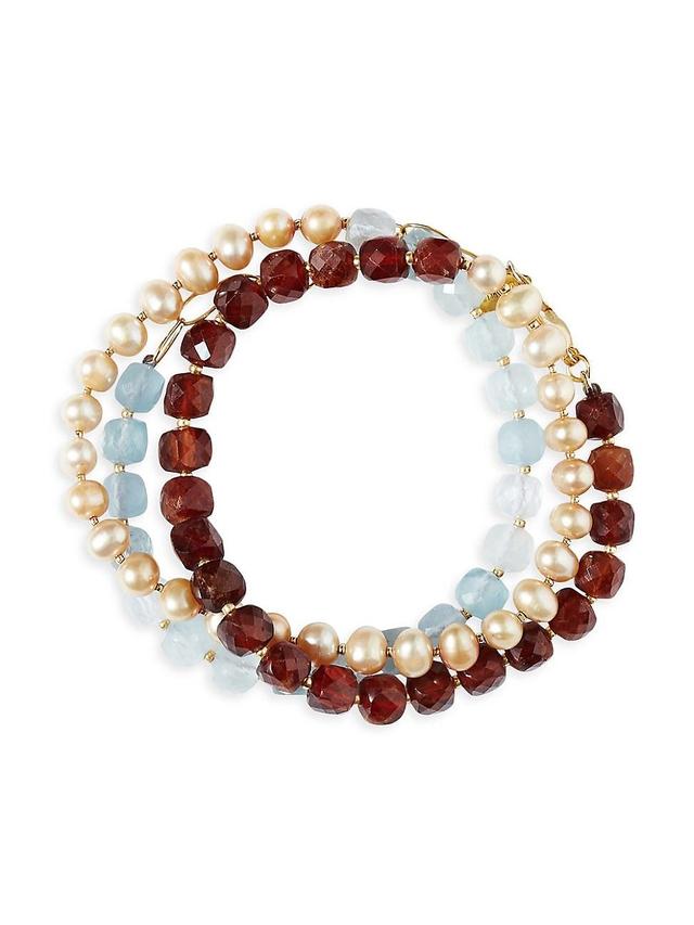 Womens 18K-Gold-Plated & Multi-Gemstone Beaded Wrap Bracelet Product Image