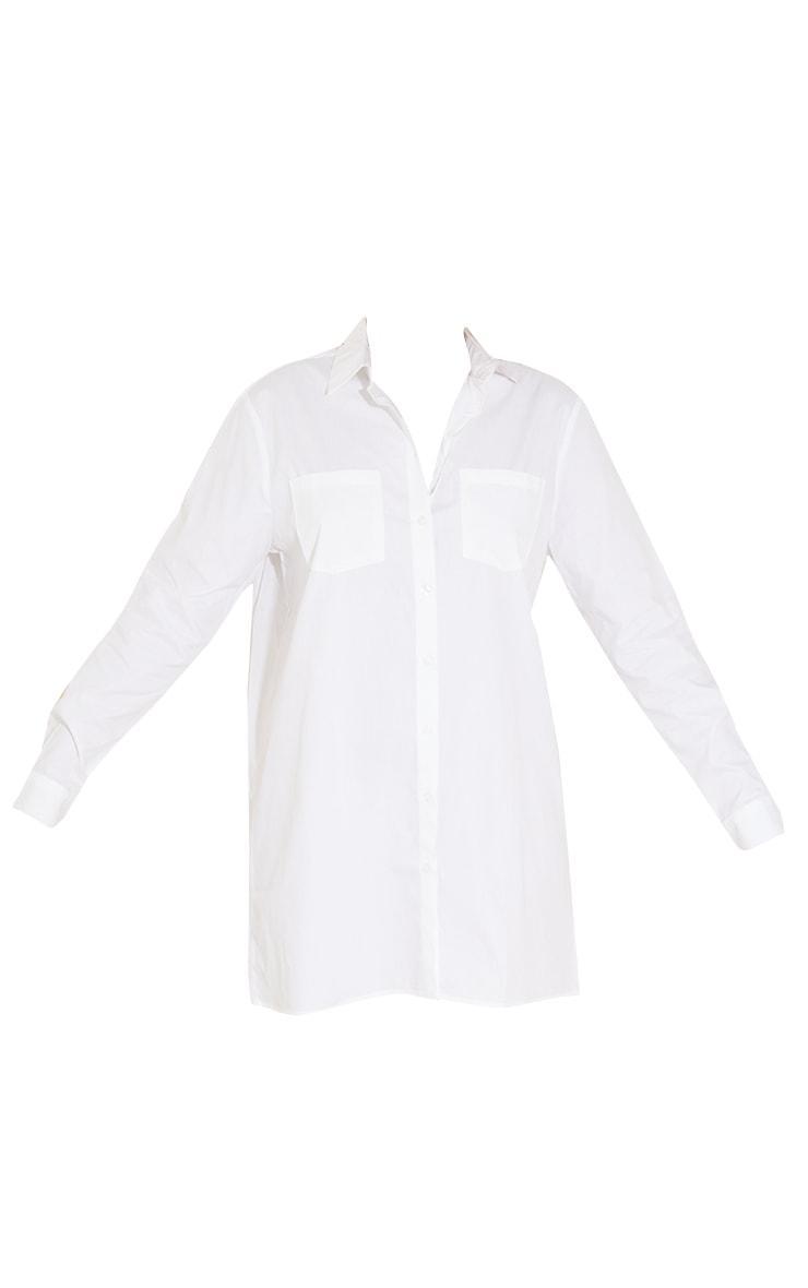 White Long Sleeve Button Shirt Dress Product Image