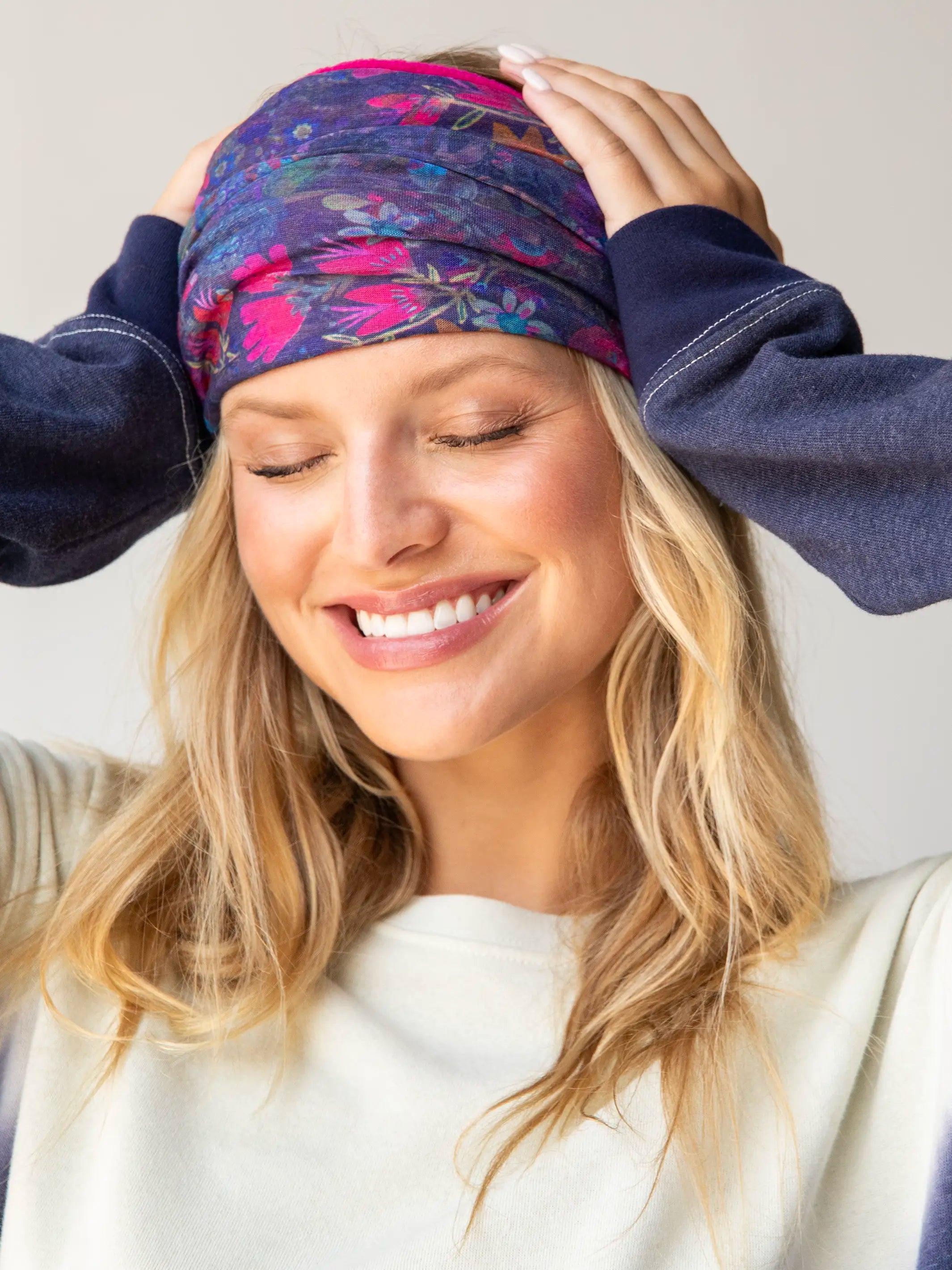 Fleece Boho Bandeau® Headband - Purple Dark Floral Garden Product Image