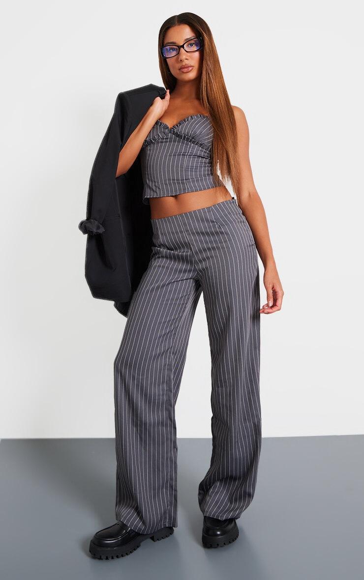 Charcoal Tailored Pinstripe Low Rise Straight Leg Pants product image